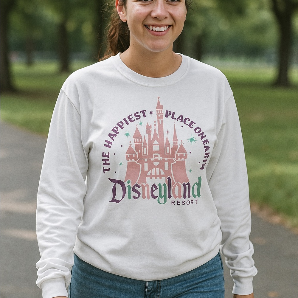Disney White Long Sleeve with Pink and Green Castle Design